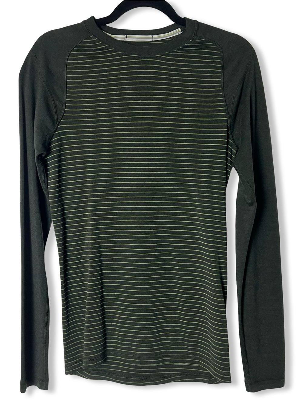 Smartwool Mens 100% Merino Wool Base Layer Crew Black Gray Stripe Raglan Sz. XL